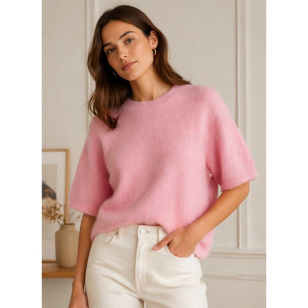 & Other Stories Alpaca Wool Sweater Pink Light Short Sleeve Knit NWT Size Small